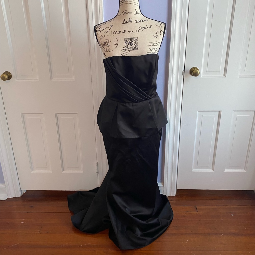 ABS Allen Schwartz - Black Satin Peplum Gown
